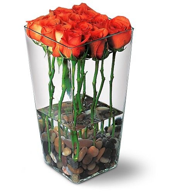 Orange Roses With River Rock<br>TF38-3