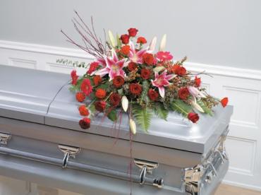 Red Roses and Lilies Casket Spray<br>CTT90-11