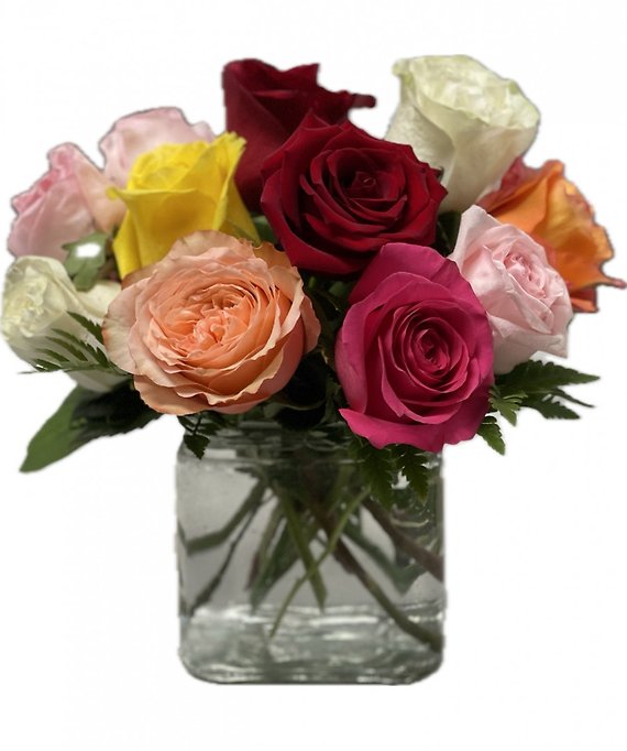 Dozen Roses in Cube(COLORS WILL VARY, LOCAL ONLY)
